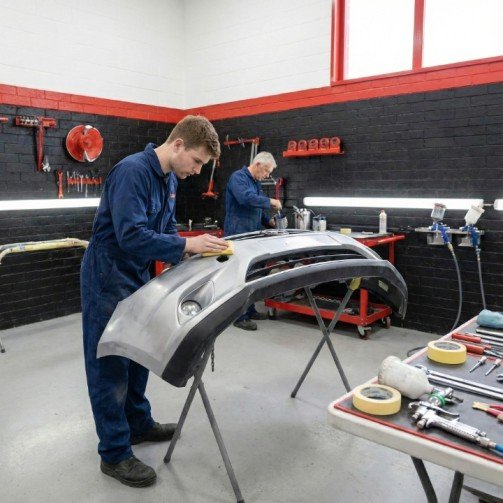 G&R Rix technician performing a professional bumper respray in Moorebank and Liverpool