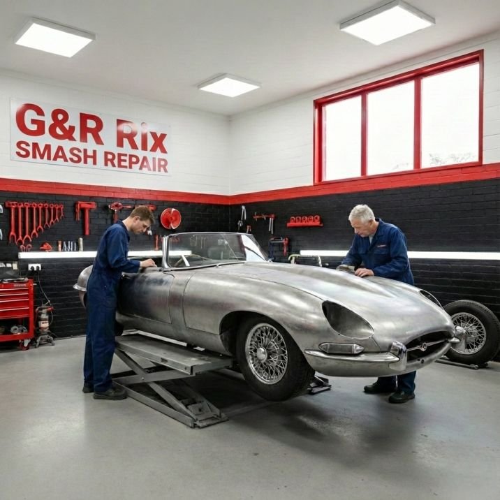 Vehicle rust repair being performed by G&R Rix Smash Repair to stop corrosion and restore car panels