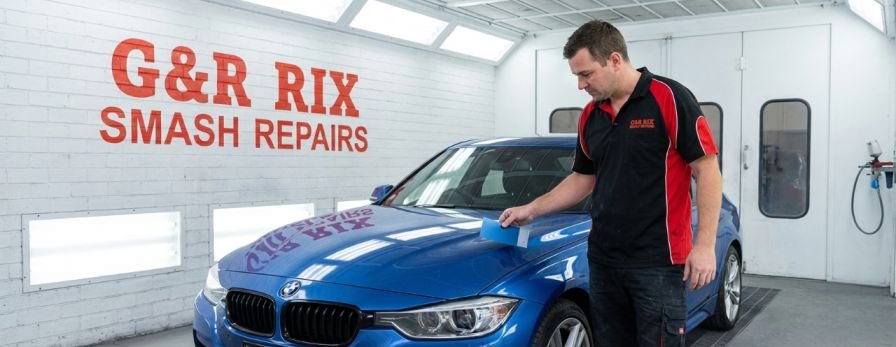 Professional colour matching process by G&R Rix Smash Repair for seamless car spray painting and accurate paint finish