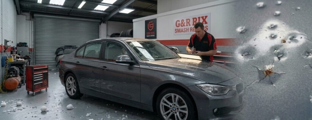 Hail damage repair in Liverpool by G&R Rix Smash Repair restoring dented panels and preventing rust with expert repair techniques